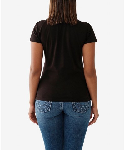 Women's Short Sleeve Script Slim Crew T-Shirt Black $19.98 Tops