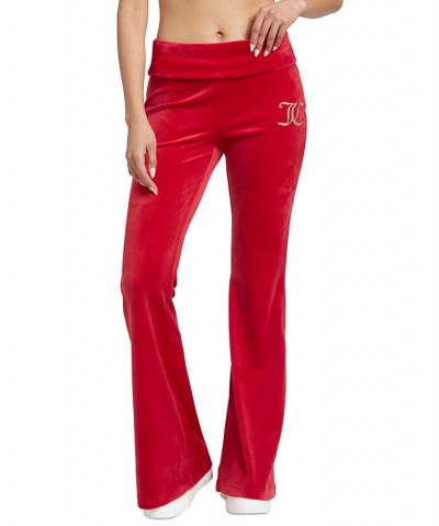 Women's Embellished-Logo Flare-Hem Velour Pants Coco Red $28.53 Pants