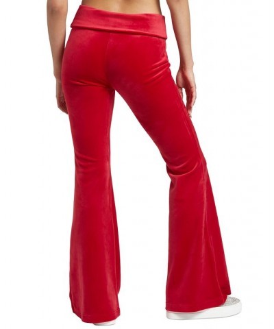 Women's Embellished-Logo Flare-Hem Velour Pants Coco Red $28.53 Pants