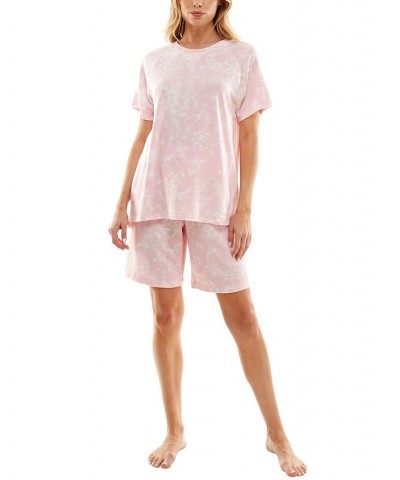 Women's Printed Bermuda Shorts Pajama Set Red $13.27 Sleepwear