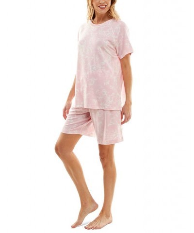 Women's Printed Bermuda Shorts Pajama Set Red $13.27 Sleepwear