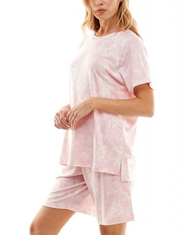 Women's Printed Bermuda Shorts Pajama Set Red $13.27 Sleepwear