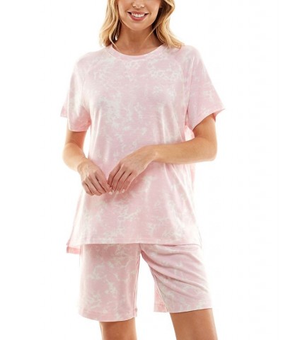 Women's Printed Bermuda Shorts Pajama Set Red $13.27 Sleepwear