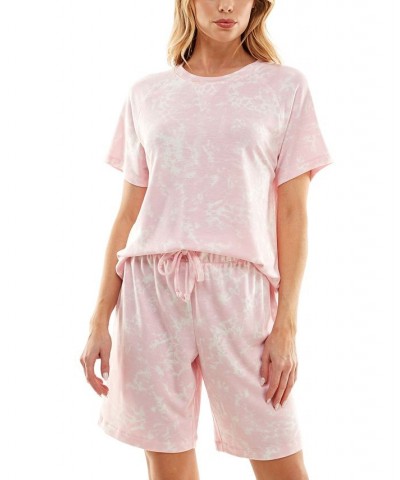 Women's Printed Bermuda Shorts Pajama Set Red $13.27 Sleepwear