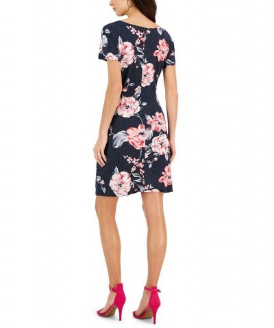 Petite Side-Tie Short-Sleeve Jersey Dress Navy/Pink $25.95 Dresses