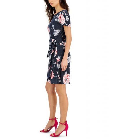 Petite Side-Tie Short-Sleeve Jersey Dress Navy/Pink $25.95 Dresses