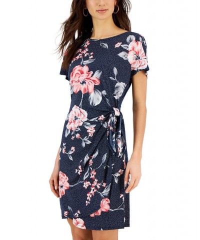 Petite Side-Tie Short-Sleeve Jersey Dress Navy/Pink $25.95 Dresses