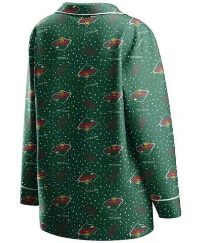 Women's Green Minnesota Wild Long Sleeve Button-Up Shirt Pants Sleep Set Green $38.49 Pajama