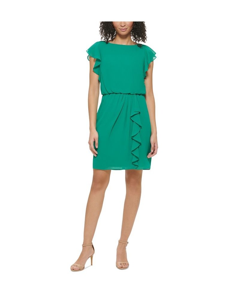 Petite Ruffled-Chiffon Blouson Dress Green $45.78 Dresses