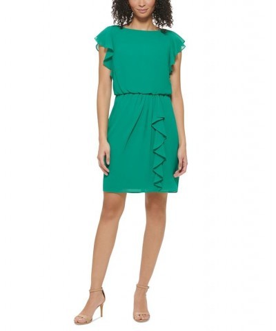 Petite Ruffled-Chiffon Blouson Dress Green $45.78 Dresses