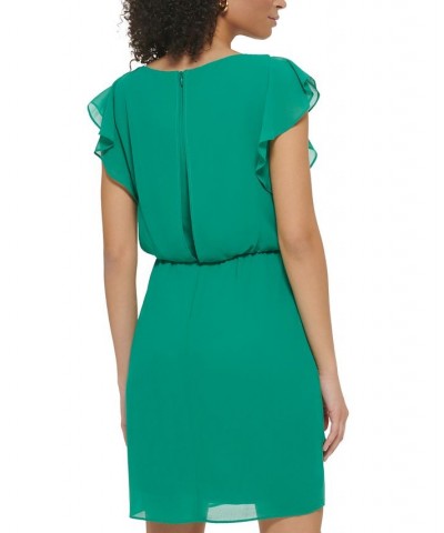 Petite Ruffled-Chiffon Blouson Dress Green $45.78 Dresses