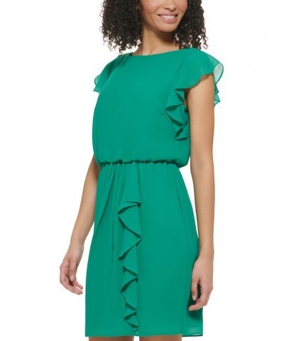 Petite Ruffled-Chiffon Blouson Dress Green $45.78 Dresses