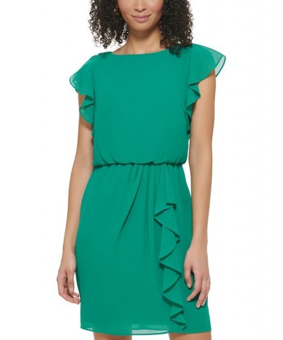 Petite Ruffled-Chiffon Blouson Dress Green $45.78 Dresses