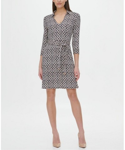 Printed Belted Dress Navy Blue/Ivory $48.79 Dresses