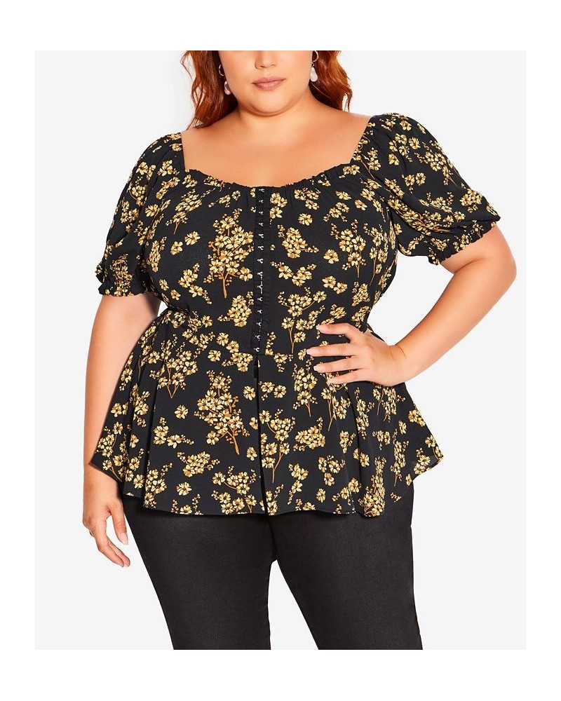 Trendy Plus Size Quirky Print Top Golden Posy $36.00 Tops