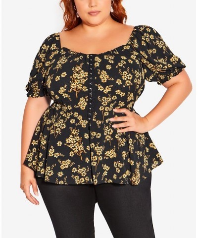 Trendy Plus Size Quirky Print Top Golden Posy $36.00 Tops