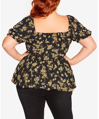 Trendy Plus Size Quirky Print Top Golden Posy $36.00 Tops