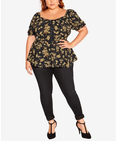 Trendy Plus Size Quirky Print Top Golden Posy $36.00 Tops