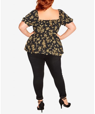 Trendy Plus Size Quirky Print Top Golden Posy $36.00 Tops