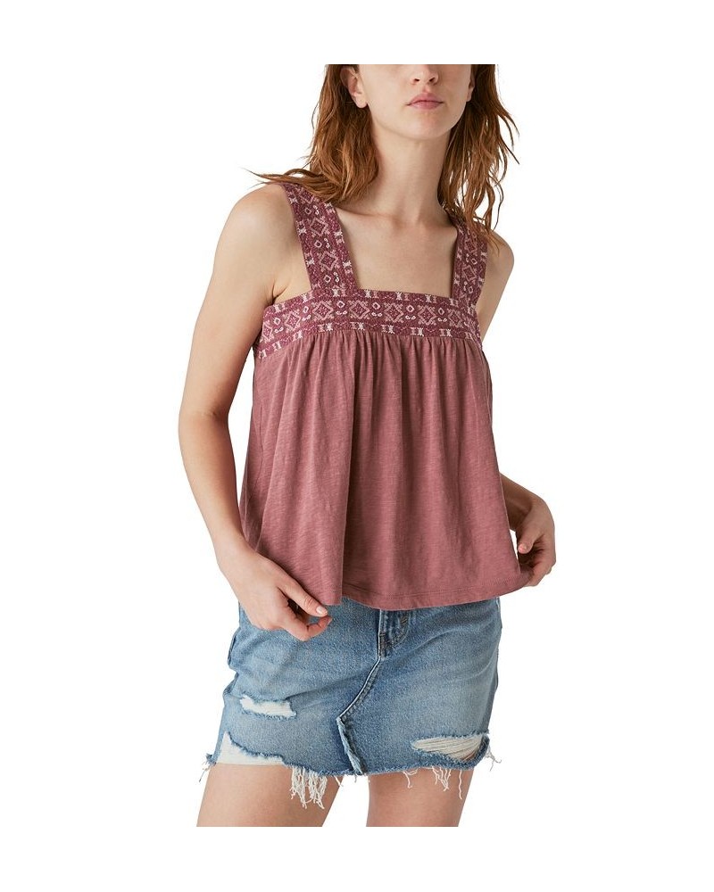 Women's Lace-Embroidered Sleeveless Square Neck Tank Top Pink $40.55 Tops