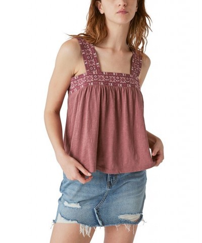 Women's Lace-Embroidered Sleeveless Square Neck Tank Top Pink $40.55 Tops