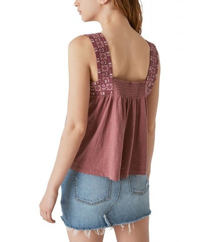 Women's Lace-Embroidered Sleeveless Square Neck Tank Top Pink $40.55 Tops