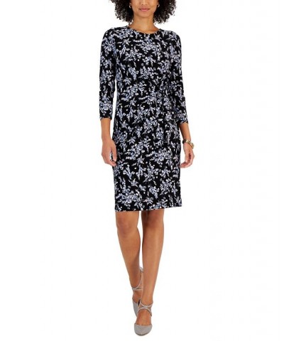 Women's Boat Neck Floral-Print Faux-Wrap Dress Black Multi $31.31 Dresses