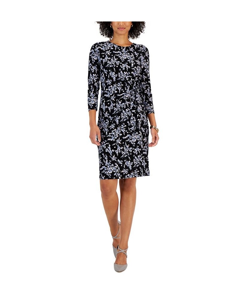 Women's Boat Neck Floral-Print Faux-Wrap Dress Black Multi $31.31 Dresses