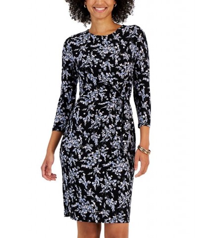 Women's Boat Neck Floral-Print Faux-Wrap Dress Black Multi $31.31 Dresses