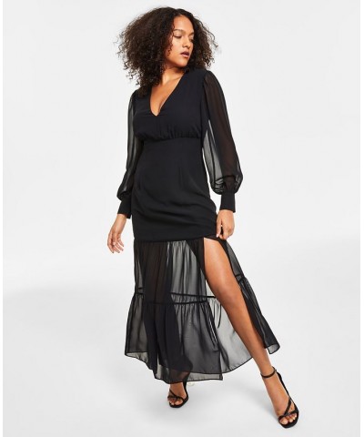 Women's V-Neck Slit Maxi Dress Black $34.62 Dresses