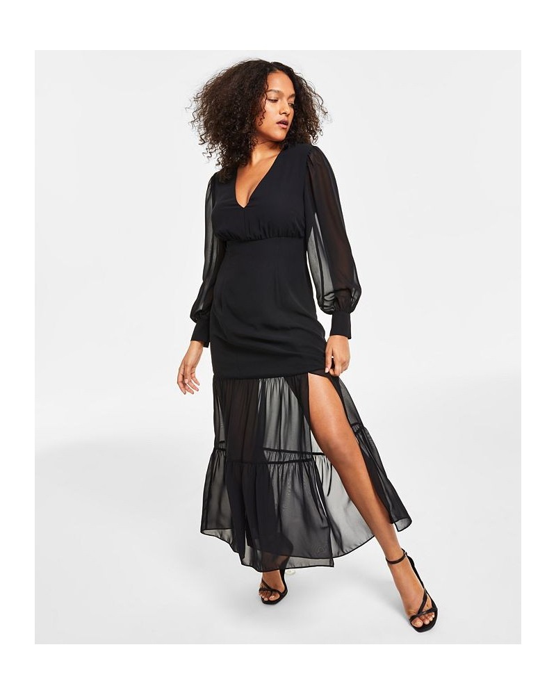 Women's V-Neck Slit Maxi Dress Black $34.62 Dresses