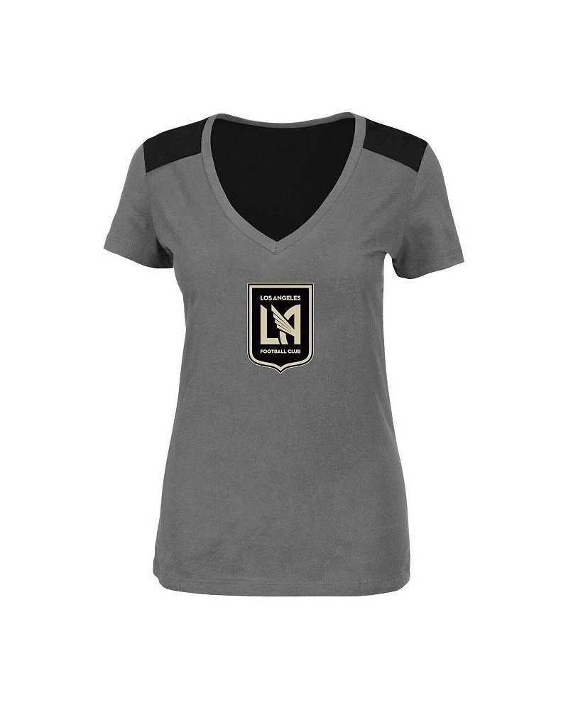 Women's Charcoal LAFC V-Neck Contrast T-shirt Charcoal $21.60 Tops