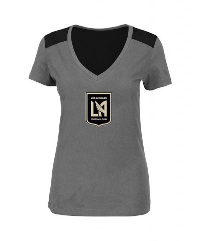 Women's Charcoal LAFC V-Neck Contrast T-shirt Charcoal $21.60 Tops