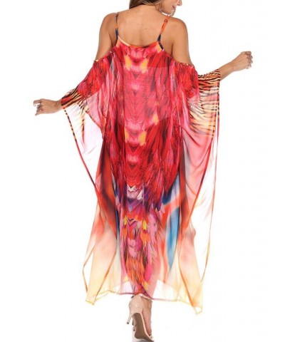 Women's Sheer Maxi Caftan Dress Red Cheetah $22.25 Dresses