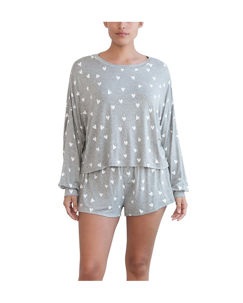 All American Loungewear Short Set Heather Grey Hearts $24.36 Sleepwear