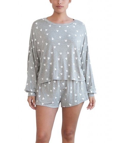 All American Loungewear Short Set Heather Grey Hearts $24.36 Sleepwear