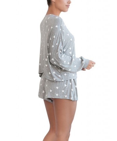 All American Loungewear Short Set Heather Grey Hearts $24.36 Sleepwear