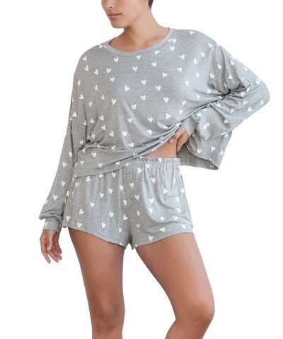 All American Loungewear Short Set Heather Grey Hearts $24.36 Sleepwear