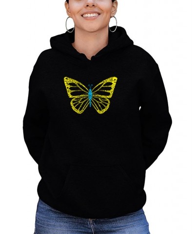 Women's Butterfly Word Art Hooded Sweatshirt Black $26.40 Tops