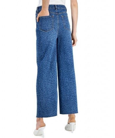 Women's Animal-Print Destructed Wide-Leg Jeans Medium Indigo $16.22 Jeans