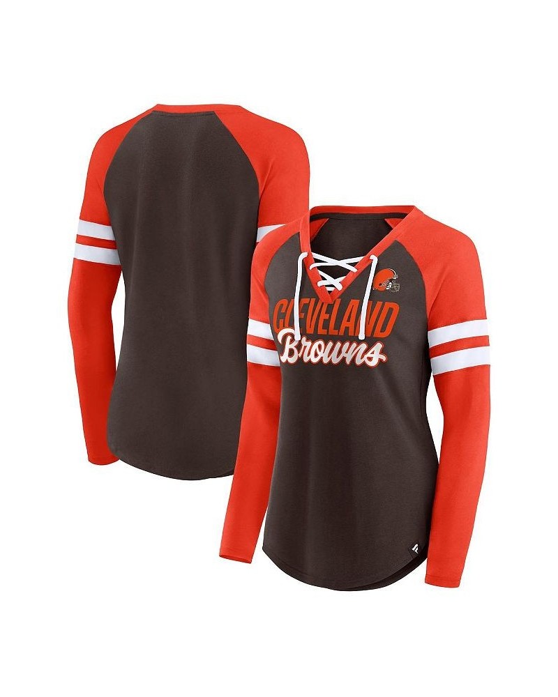 Women's Branded Brown Orange Cleveland Browns True to Form Raglan Lace-Up V-Neck Long Sleeve T-shirt Brown, Orange $24.75 Tops