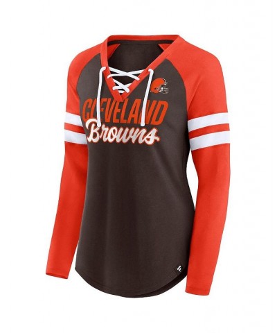 Women's Branded Brown Orange Cleveland Browns True to Form Raglan Lace-Up V-Neck Long Sleeve T-shirt Brown, Orange $24.75 Tops