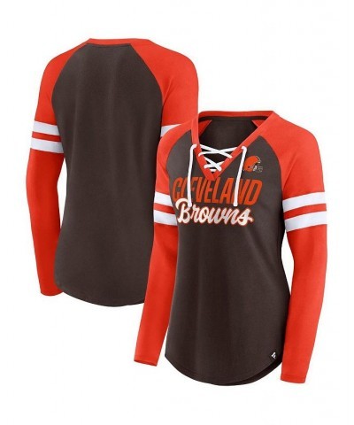 Women's Branded Brown Orange Cleveland Browns True to Form Raglan Lace-Up V-Neck Long Sleeve T-shirt Brown, Orange $24.75 Tops