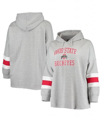 Women's Heathered Gray Ohio State Buckeyes Plus Size Sleeve Stripe Pullover Hoodie Heathered Gray $33.54 Sweatshirts