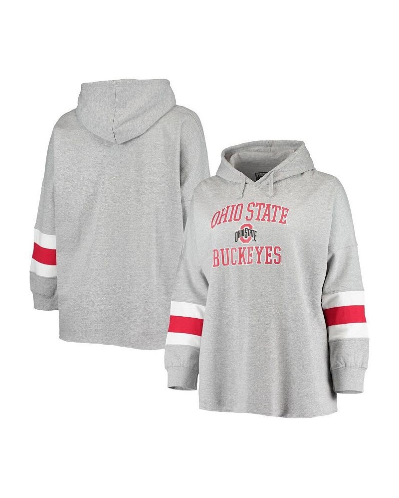 Women's Heathered Gray Ohio State Buckeyes Plus Size Sleeve Stripe Pullover Hoodie Heathered Gray $33.54 Sweatshirts