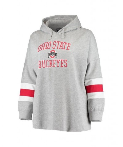 Women's Heathered Gray Ohio State Buckeyes Plus Size Sleeve Stripe Pullover Hoodie Heathered Gray $33.54 Sweatshirts