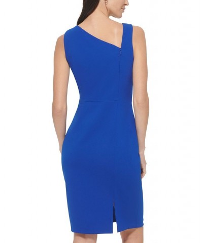 Women's Asymmetrical-Neck Sheath Dress Blue $70.56 Dresses