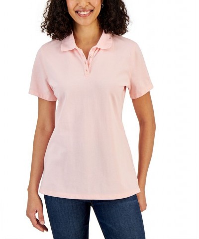 Cotton Short Sleeve Polo Shirt Soft Pink $11.59 Tops