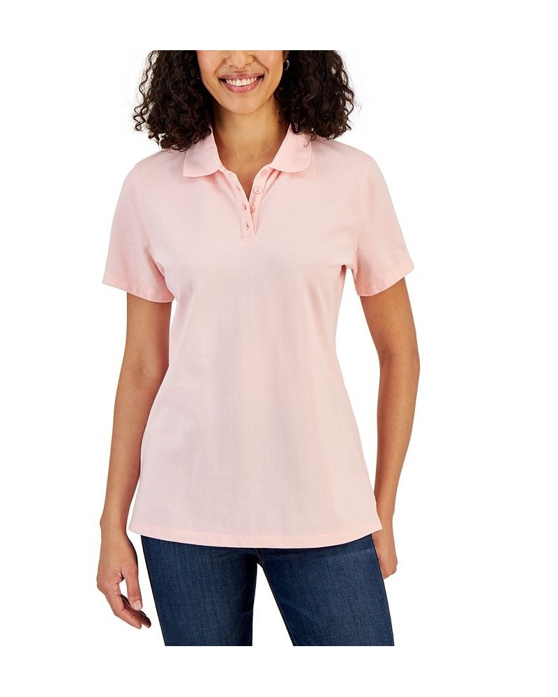 Cotton Short Sleeve Polo Shirt Soft Pink $11.59 Tops