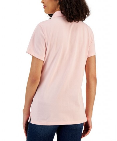 Cotton Short Sleeve Polo Shirt Soft Pink $11.59 Tops